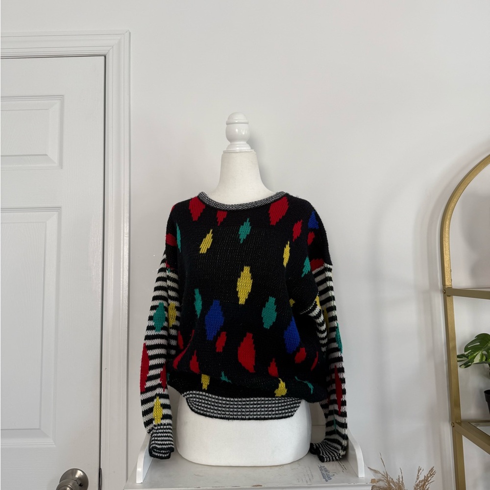 Black Multicolor Patterned Sweater - image 1